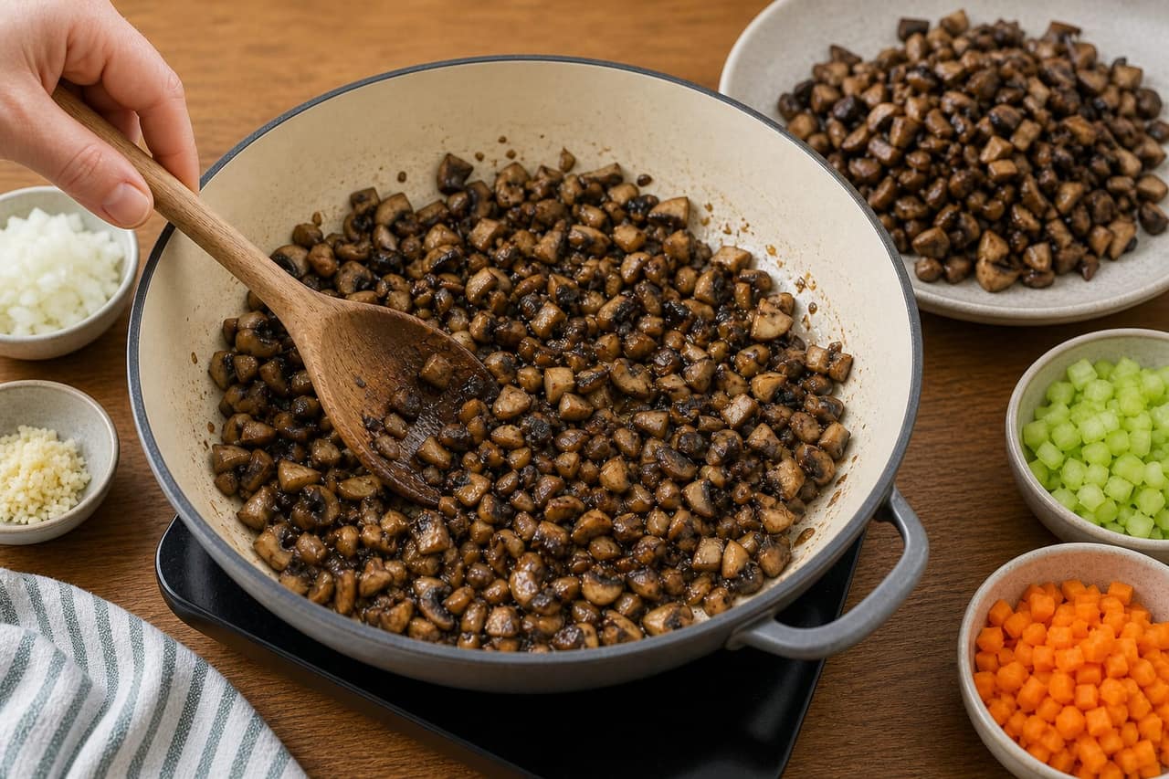 Mushroom Lentil Ragu Rice Bowls cooking step 2: Brown the mushrooms.
