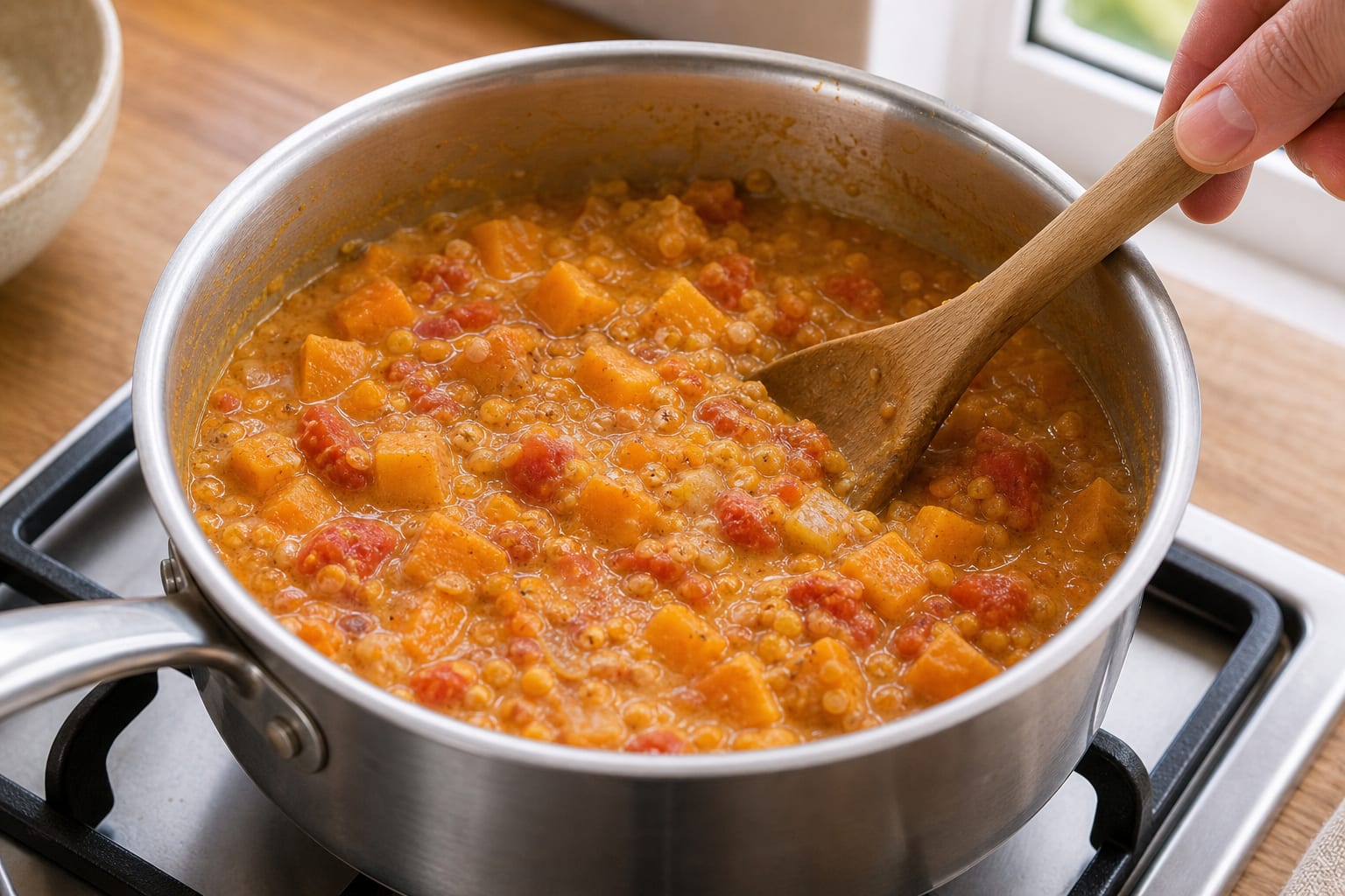 Red Lentil Squash Dal Rice cooking step 4: Simmer the lentils.