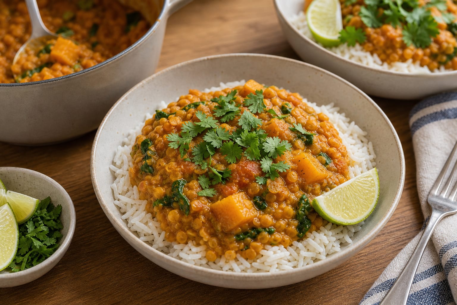 Red Lentil Squash Dal Rice cooking step 6: Serve with rice.