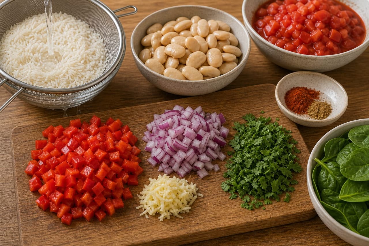 Smoky Butter Bean Pepper Rice cooking step 1: Prepare the vegetables.