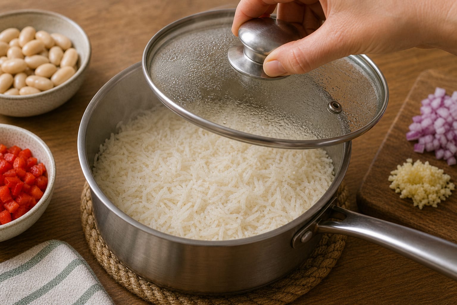 Smoky Butter Bean Pepper Rice cooking step 2: Cook the rice.