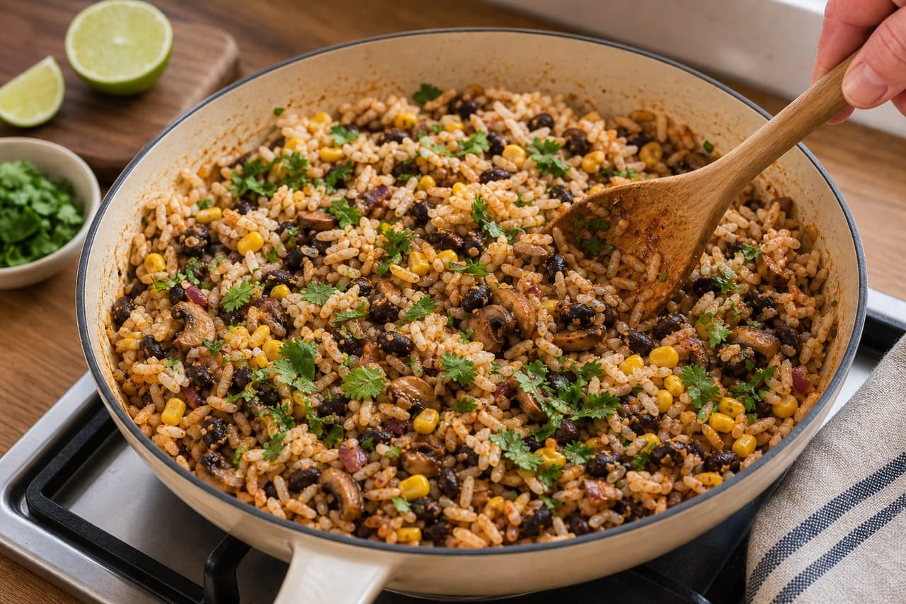 Smoky Mushroom Black Bean Peppers cooking step 4: Mix the filling.