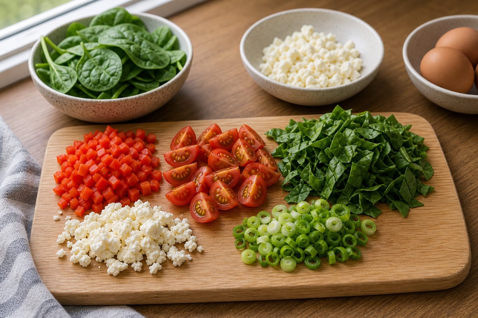 Spinach Feta Egg Breakfast Cups cooking step 2: Chop the vegetables.
