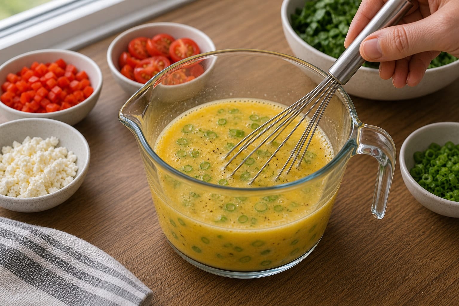 Spinach Feta Egg Breakfast Cups cooking step 4: Whisk the eggs.