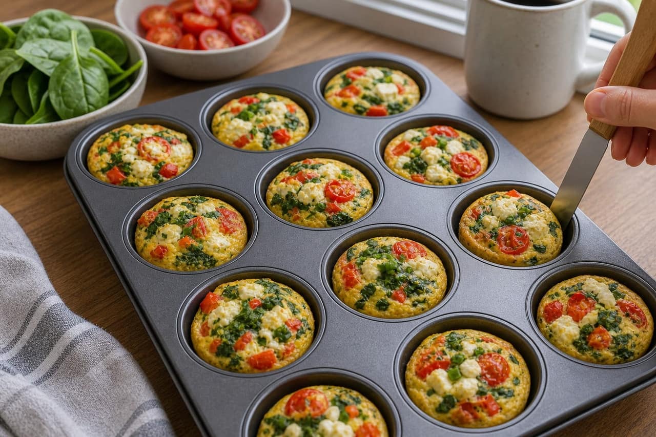 Spinach Feta Egg Breakfast Cups cooking step 6: Rest and serve.