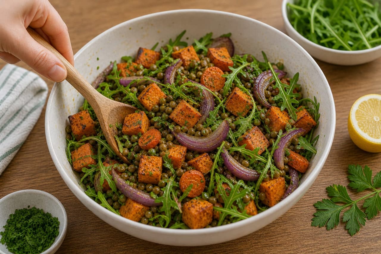 Sweet Potato Lentil Salad Boxes cooking step 5: Combine gently.