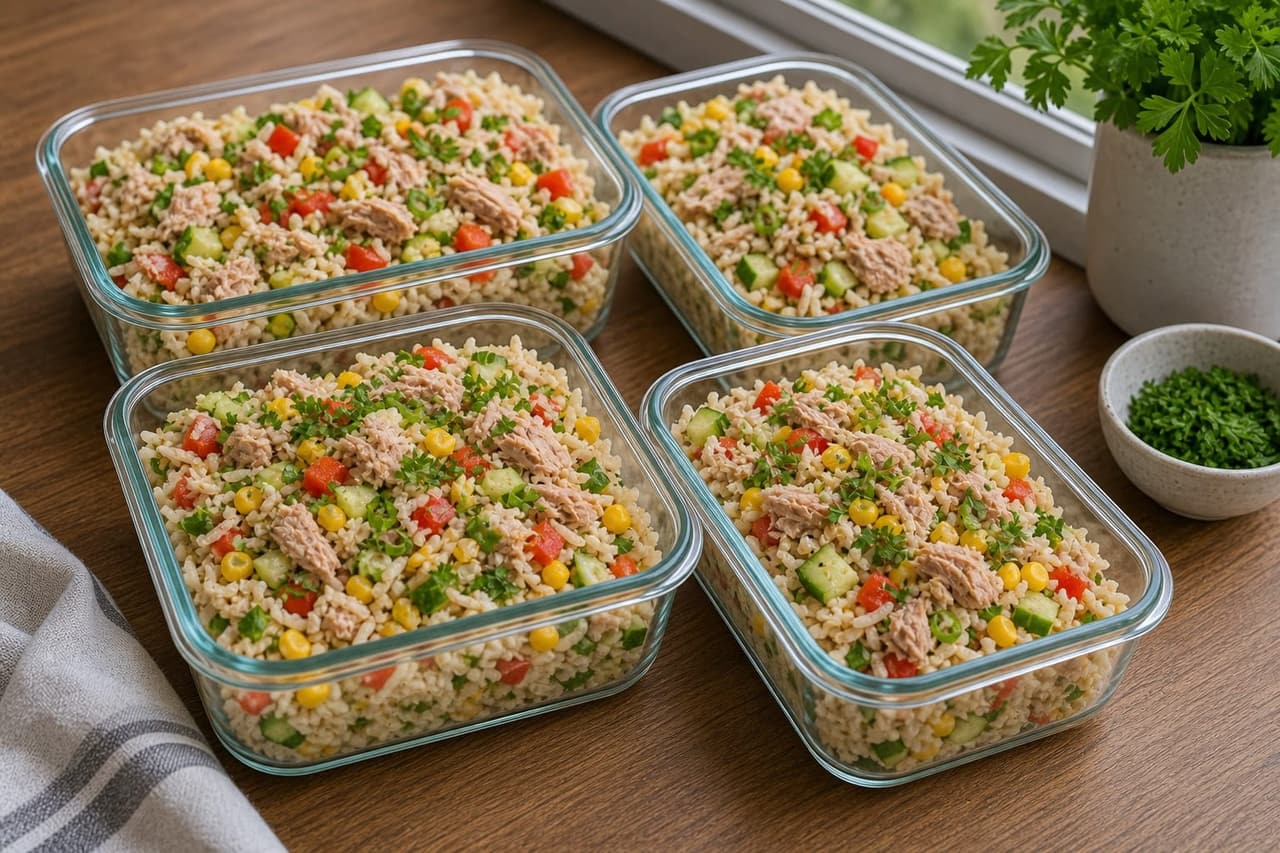 Tuna Sweetcorn Rice Salad Boxes cooking step 6: Pack or serve.