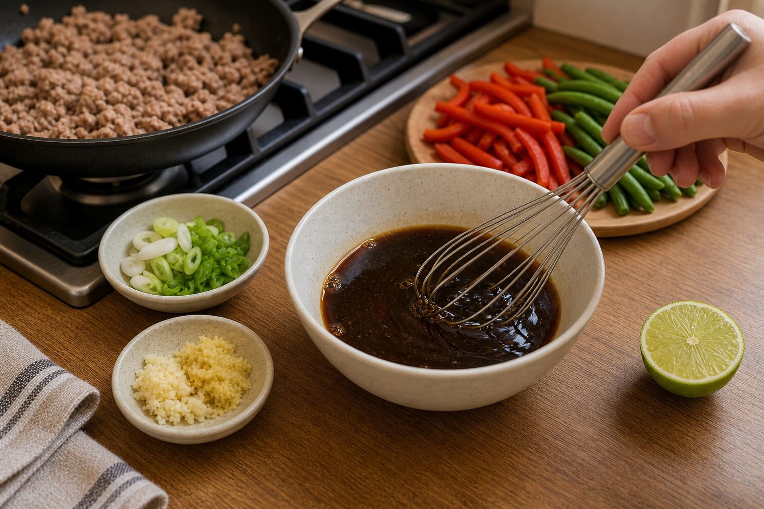 Turkey Pepper Egg Noodle Stir-Fry cooking step 2: Mix the sauce.