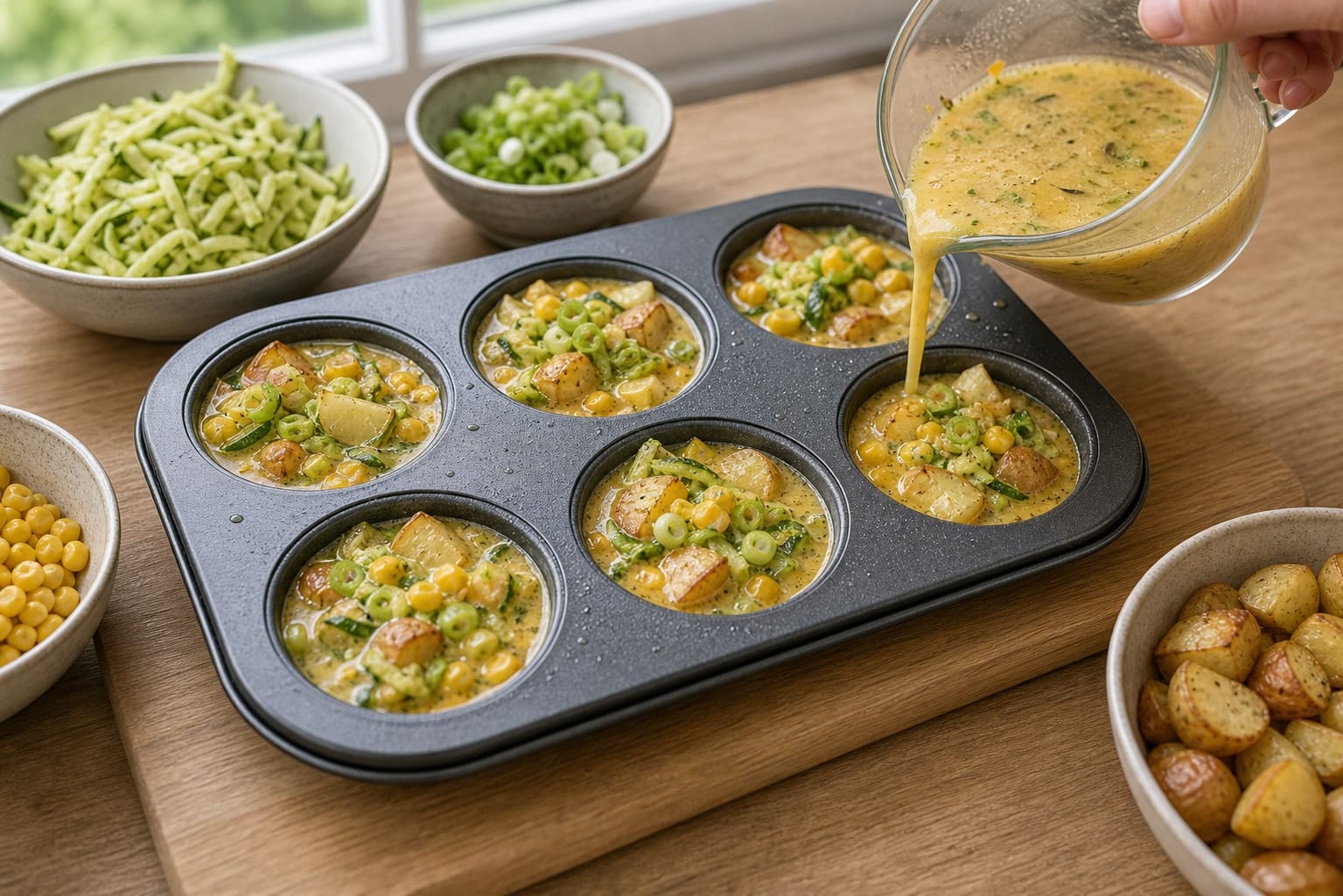 Apple Blueberry Bircher Pots with Pumpkin Seeds cooking guide image for fold in fruit.