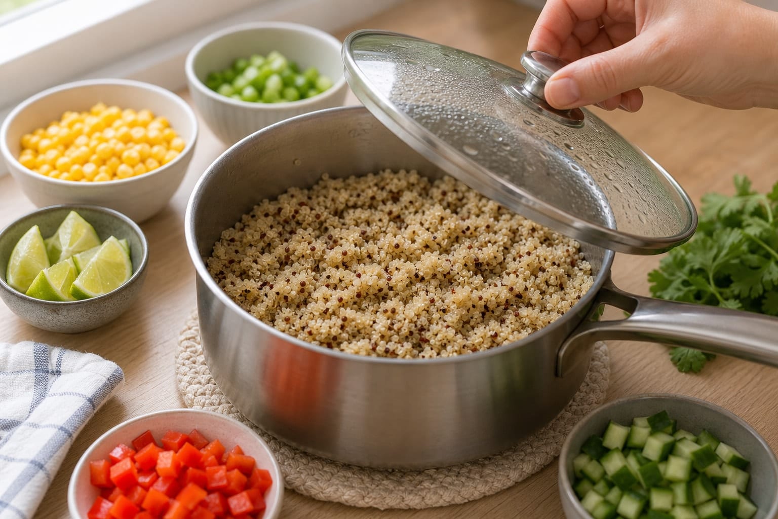 Crunchy Black Bean Quinoa Salad Boxes with Lime cooking step 2: Cook the quinoa.