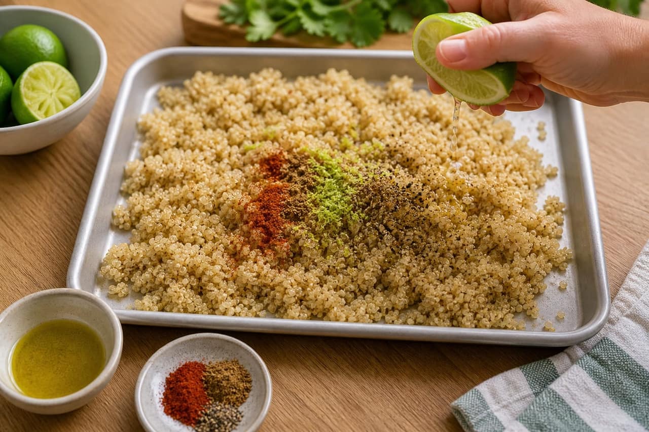 Crunchy Black Bean Quinoa Salad Boxes with Lime cooking step 3: Cool and season.