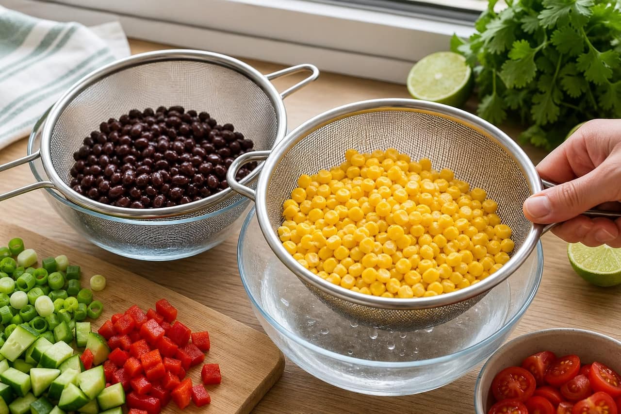 Crunchy Black Bean Quinoa Salad Boxes with Lime cooking step 4: Warm the sweetcorn.