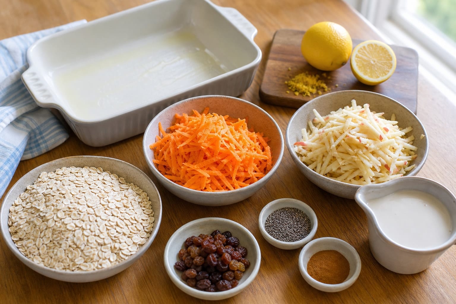 Carrot Apple Oat Breakfast Slices cooking step 1: Prep the fruit and tin.