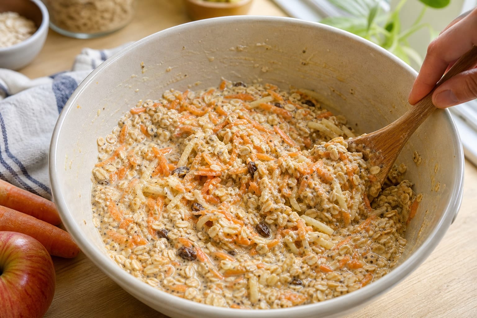 Carrot Apple Oat Breakfast Slices cooking step 3: Fold in the fruit.