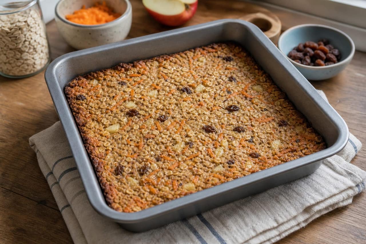 Carrot Apple Oat Breakfast Slices cooking step 4: Bake until set.