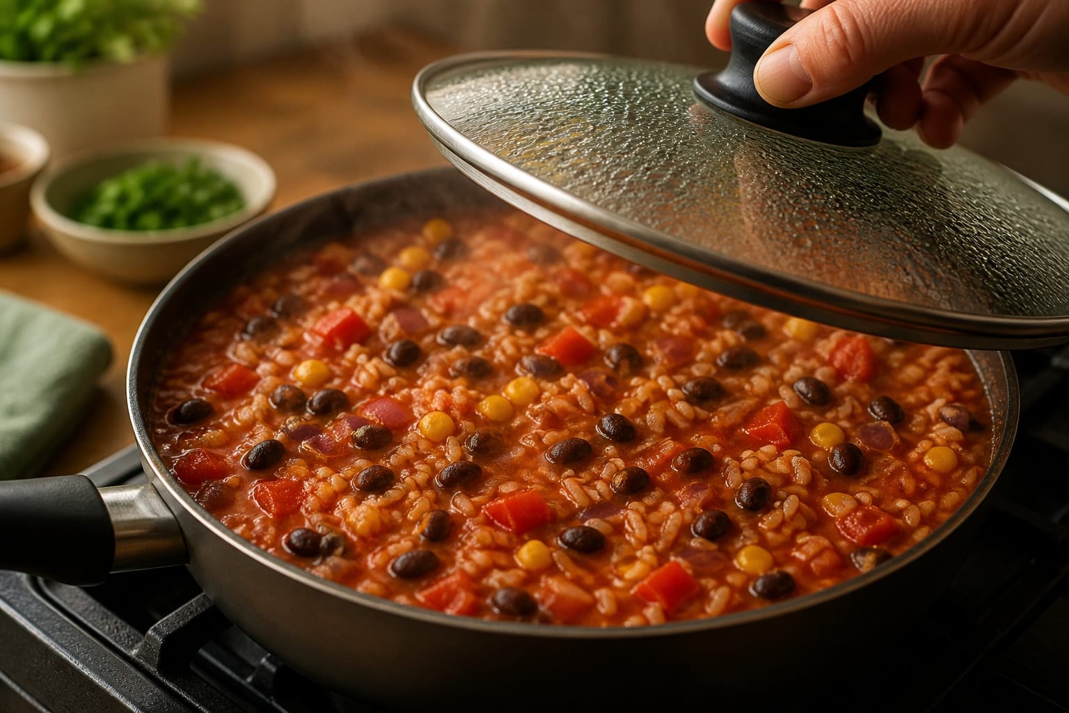 Charred Pepper Black Bean Fajita Rice cooking step 1: Prep the vegetables.