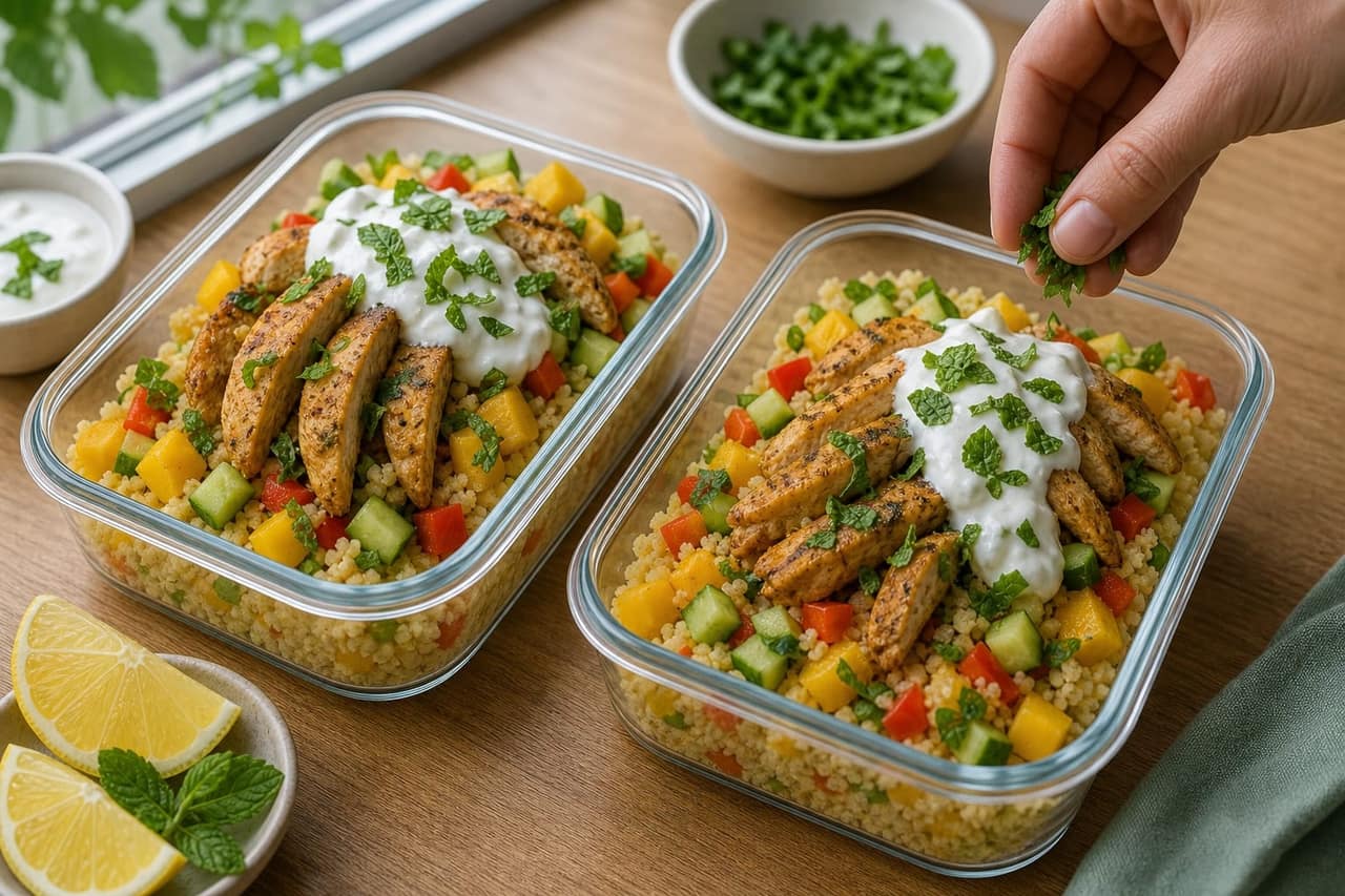 Chicken Mango Couscous Salad Boxes cooking step 2: Soak the couscous.
