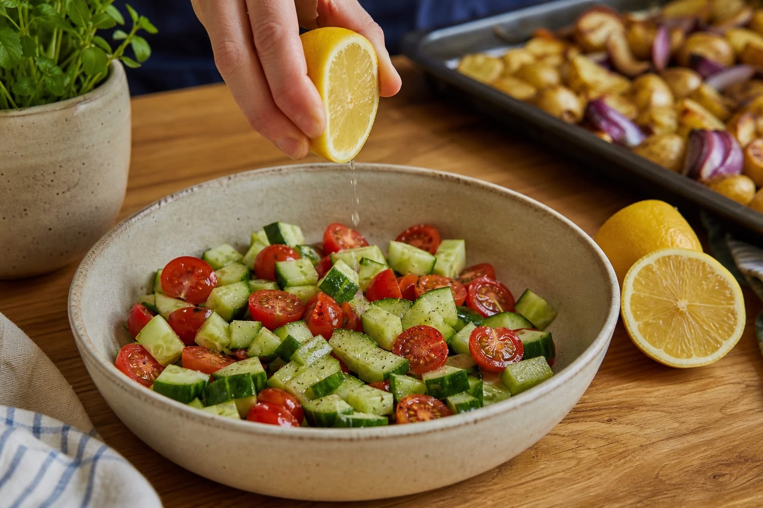 Chicken Shawarma Potato Traybake cooking step 4: Make the fresh salad.