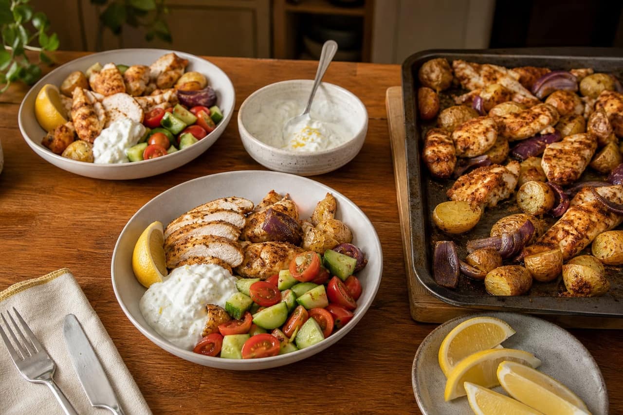 Chicken Shawarma Potato Traybake cooking step 6: Mix yoghurt and serve.