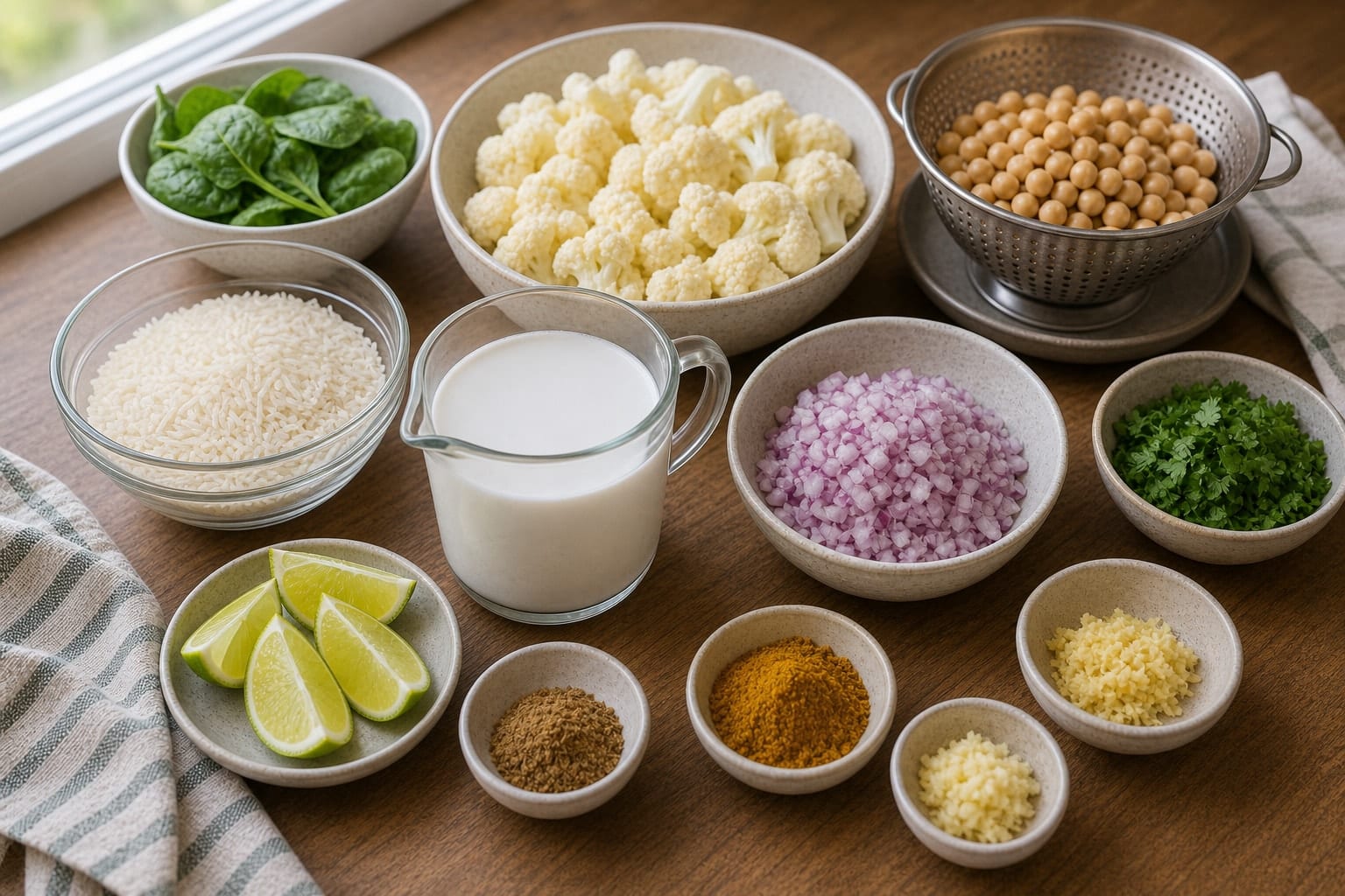 Creamy Coconut Chickpea Cauliflower Rice cooking step 1: Prep the curry.