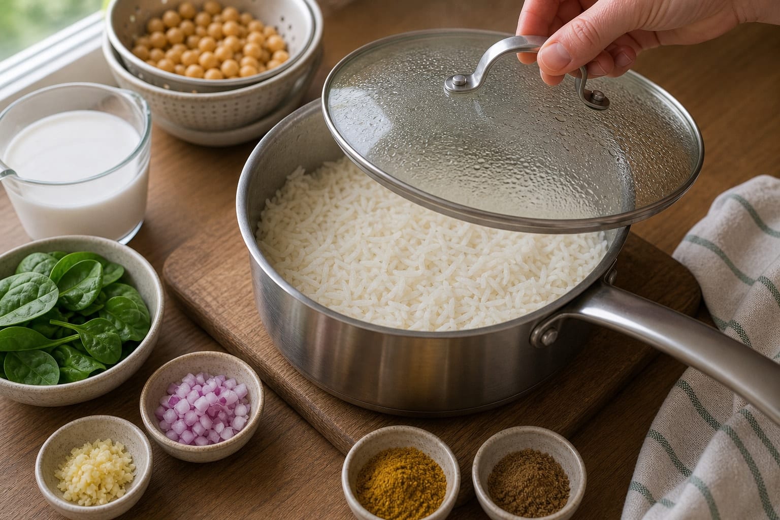 Creamy Coconut Chickpea Cauliflower Rice cooking step 2: Cook the rice.