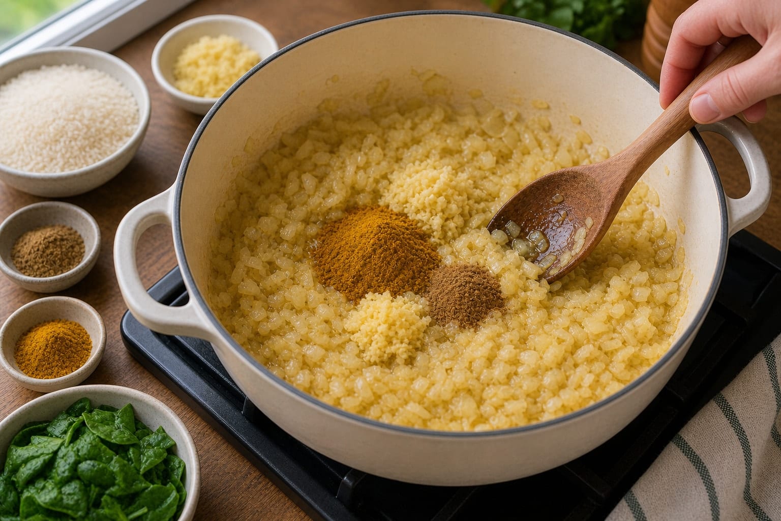 Creamy Coconut Chickpea Cauliflower Rice cooking step 3: Start the sauce.