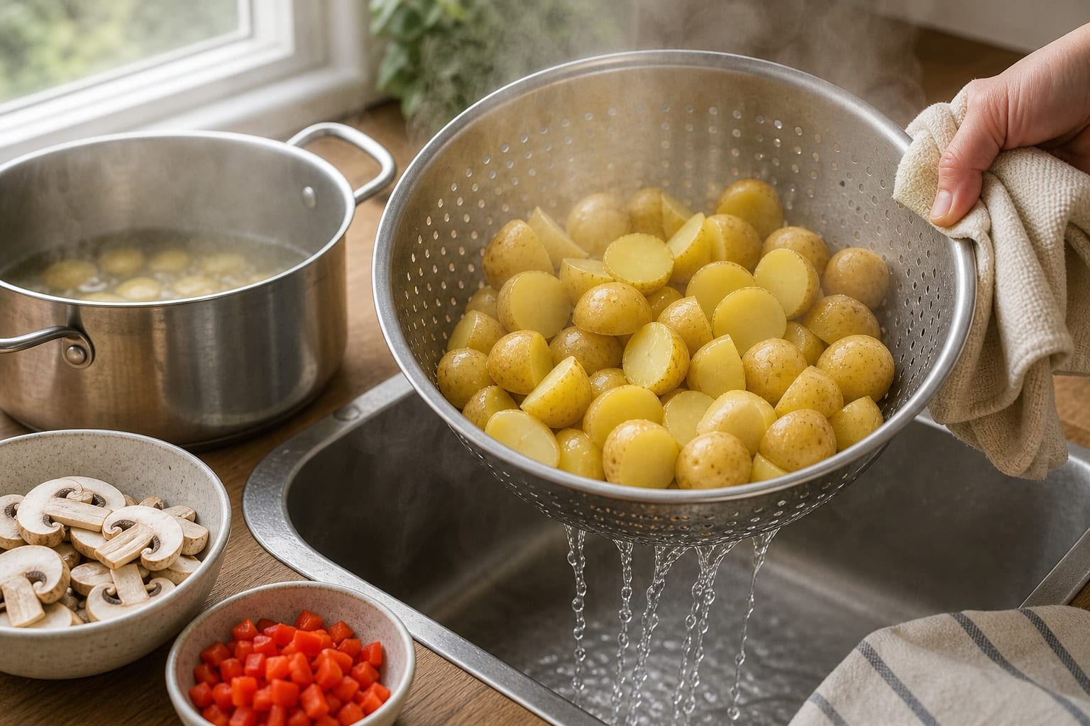 Crispy Mushroom Pepper Breakfast Hash cooking step 2: Parboil the potatoes.