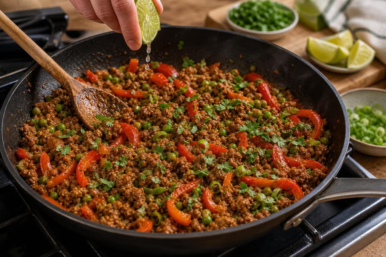 Crispy Paprika Pork Pepper Rice Bowls with Lime cooking step 6: Finish with lime.