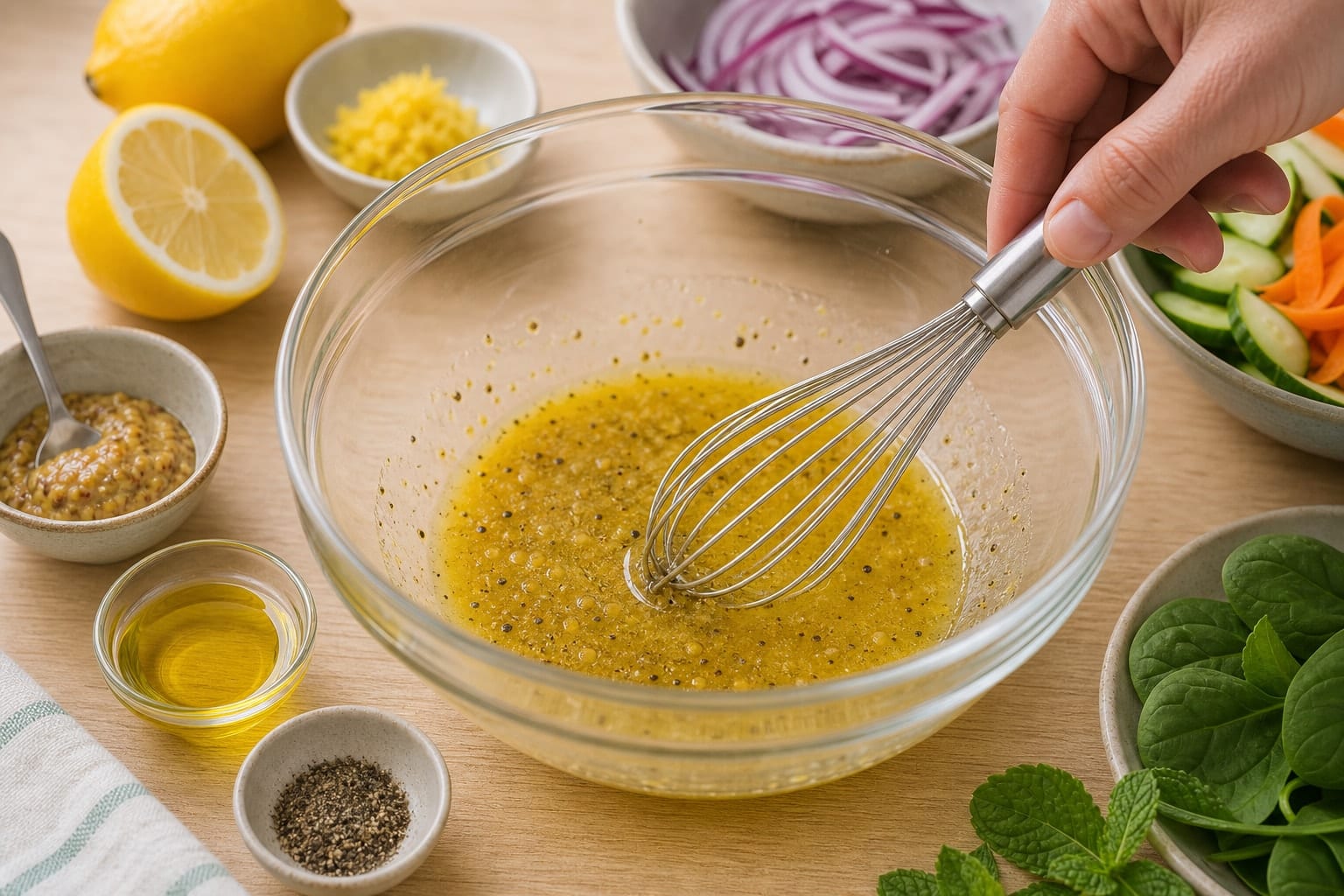 Golden Halloumi Carrot Lentil Boxes with Lemon and Mint cooking step 2: Make the dressing.