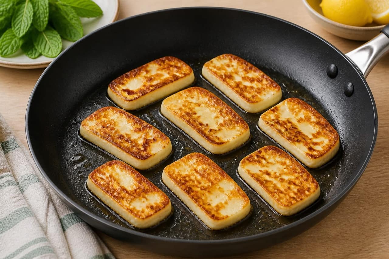 Golden Halloumi Carrot Lentil Boxes with Lemon and Mint cooking step 5: Brown the halloumi.