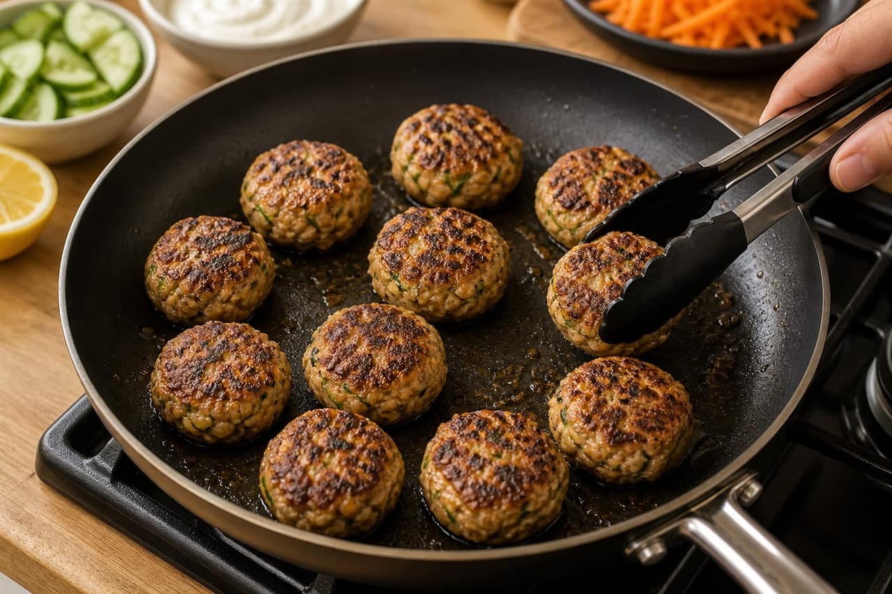 Harissa Turkey Courgette Koftas cooking step 4: Cook the koftas.