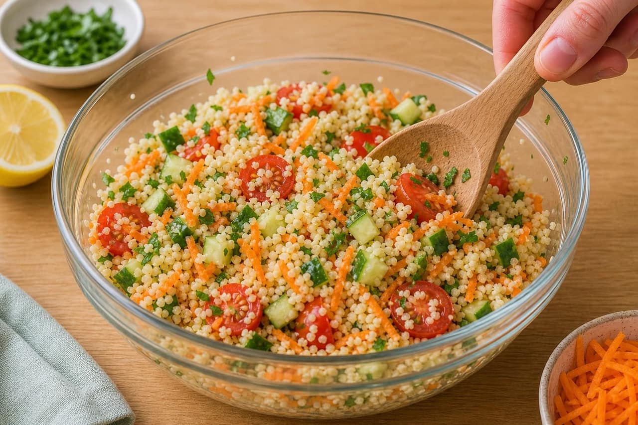 Herby Chicken Tzatziki Couscous Boxes with Cucumber cooking step 1: Prep the lunch-box veg.