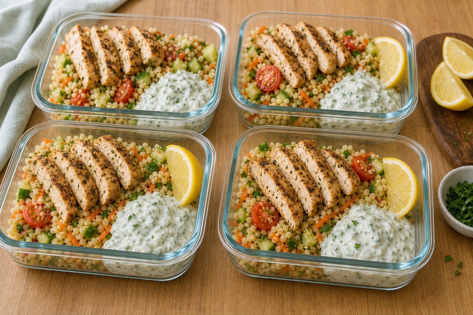 Herby Chicken Tzatziki Couscous Boxes with Cucumber cooking step 6: Pack and finish.