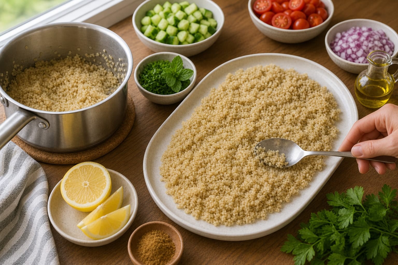 Herby Lentil Tabbouleh Boxes cooking step 2: Cook the quinoa.