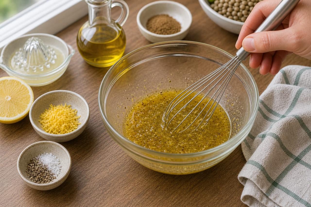Herby Lentil Tabbouleh Boxes cooking step 4: Make the lemon dressing.
