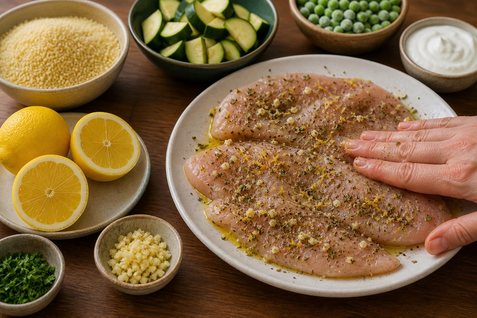 Lemon Chicken Courgette Couscous cooking step 1: Prep the ingredients.