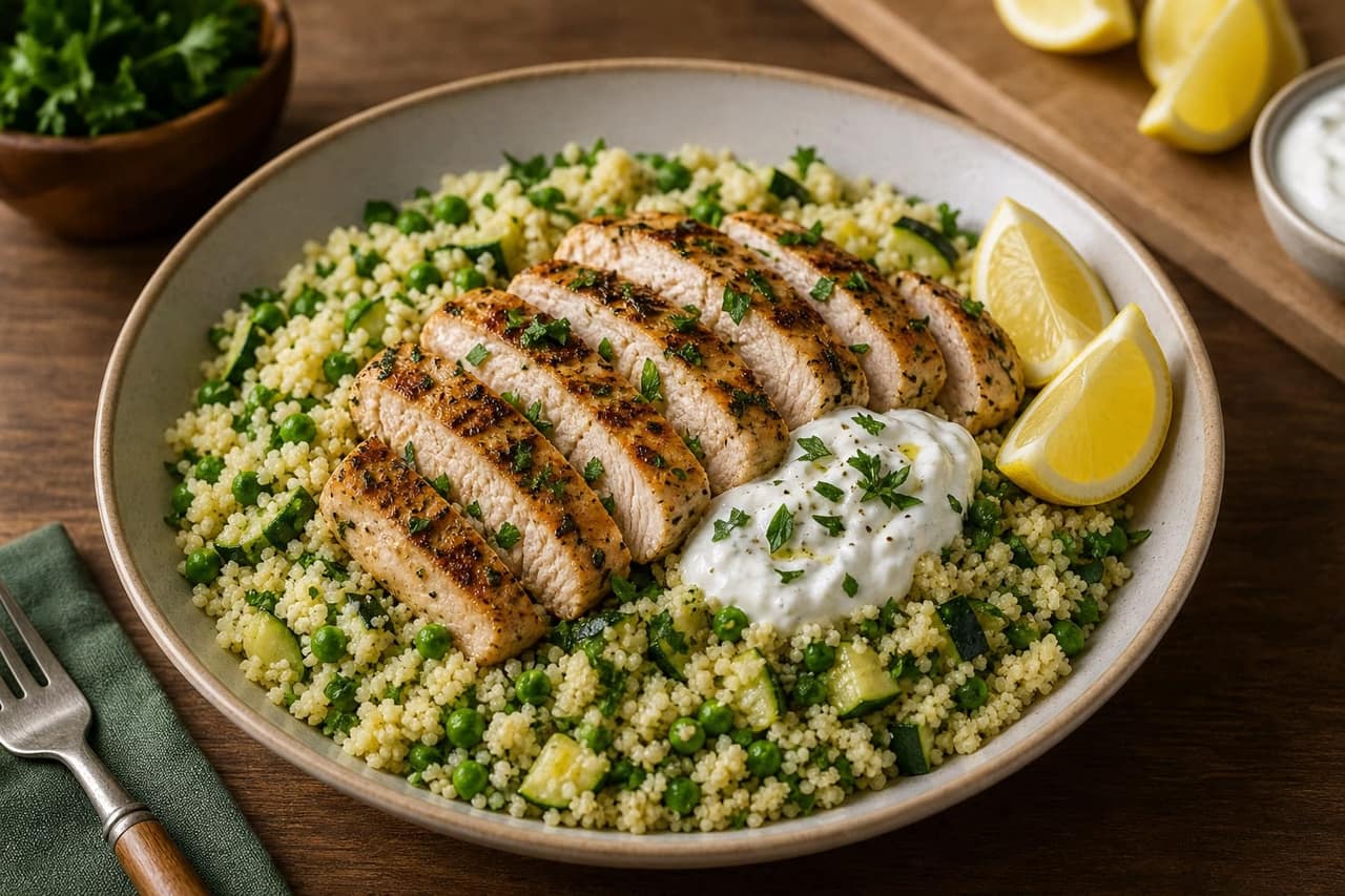 Lemon Chicken Courgette Couscous cooking step 4: Cook the chicken.