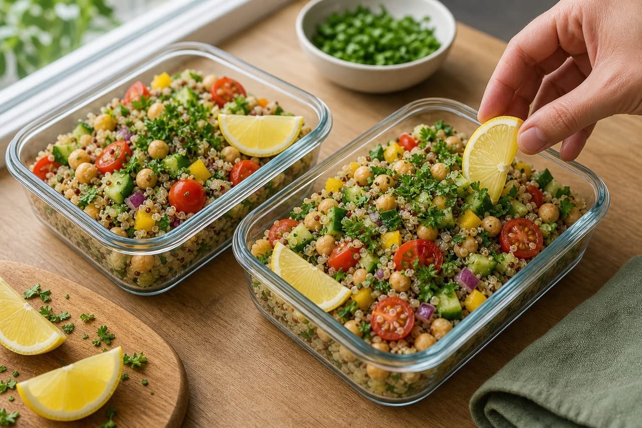Lemon Chickpea Quinoa Salad Boxes cooking step 1: Rinse the quinoa.