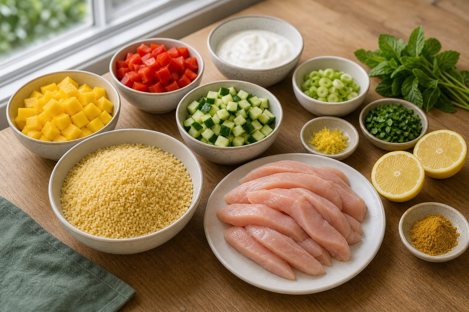 Lemon Chickpea Quinoa Salad Boxes cooking step 3: Prep the vegetables.