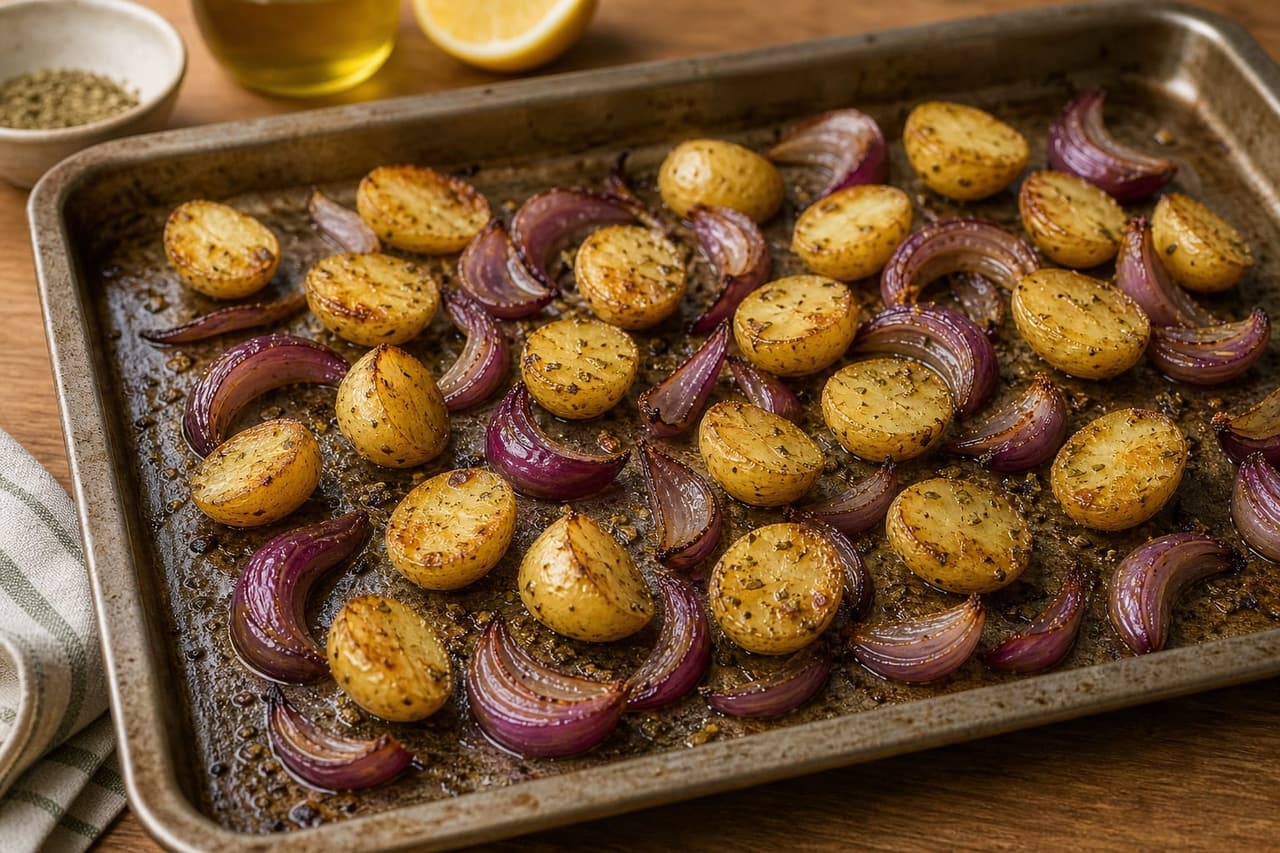 Zesty Lemon Oregano Chicken Potato Traybake with Green Beans cooking step 2: Start the potatoes.
