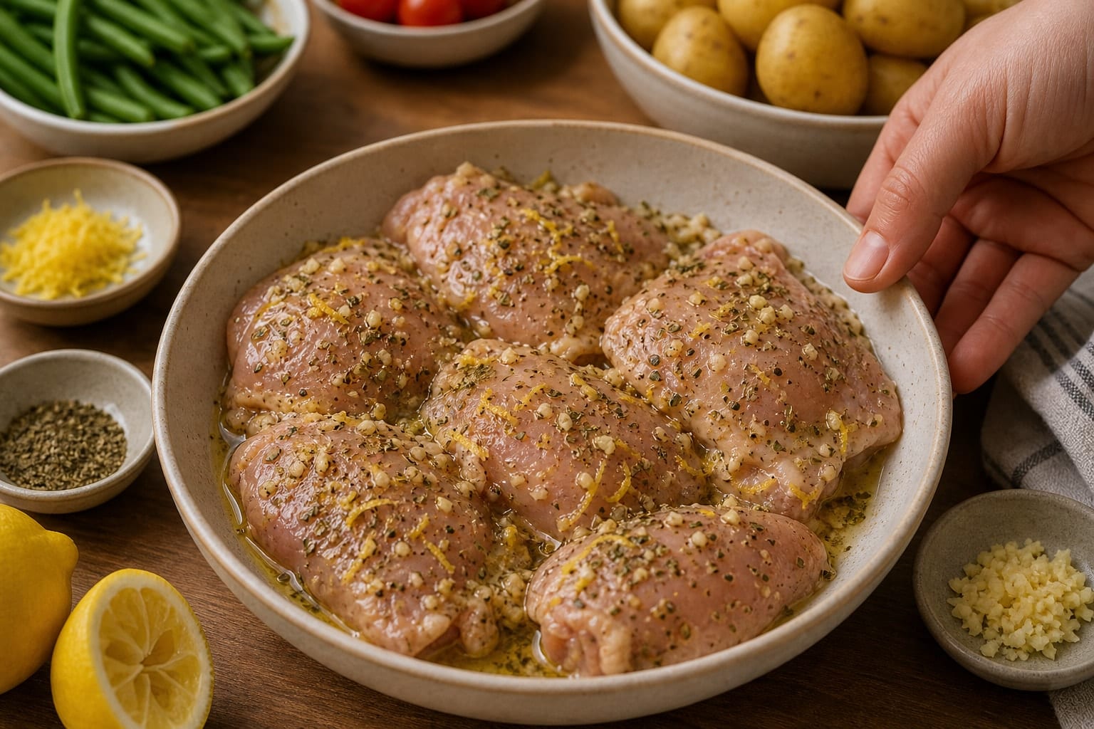 Zesty Lemon Oregano Chicken Potato Traybake with Green Beans cooking step 3: Season the chicken.