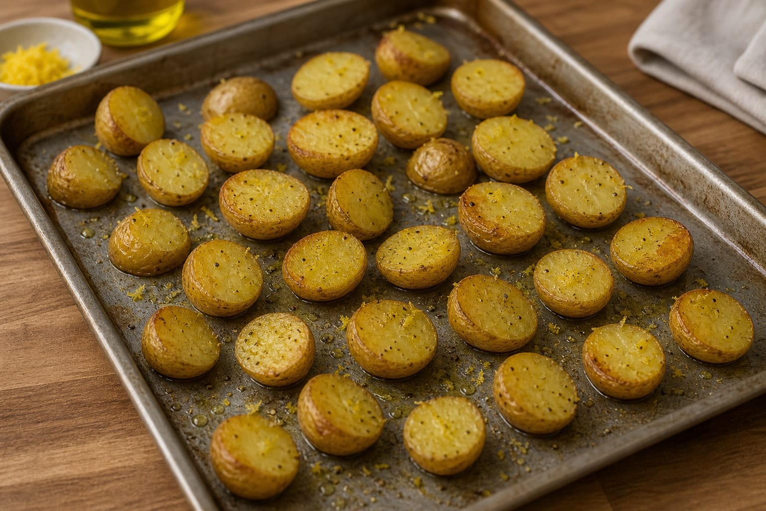 Lemon Salmon Potato Traybake with Peas and Parsley cooking step 2: Roast the potatoes.