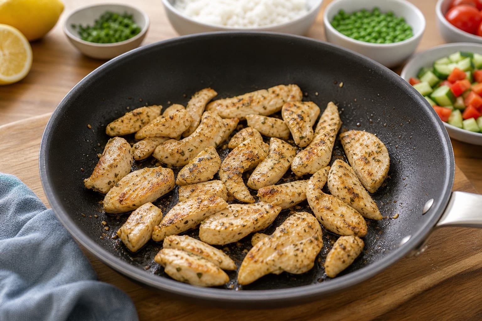 Lemon Chicken Pea Rice Salad Boxes cooking step 4: Cook the chicken.