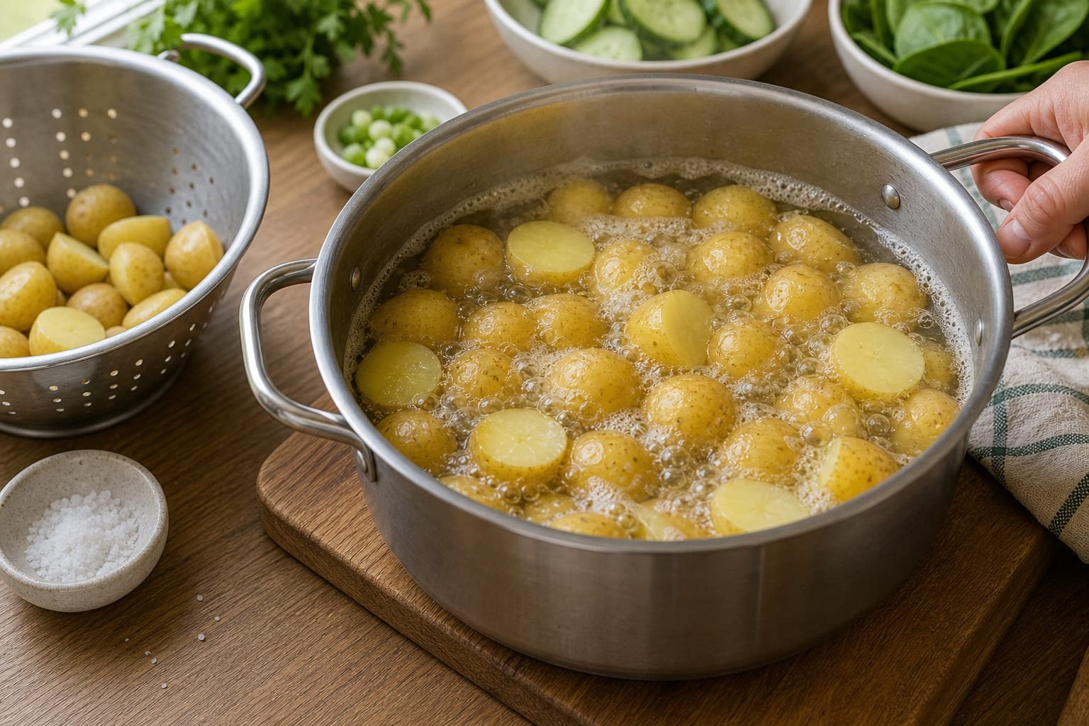 Lemony Egg Potato Salad Boxes cooking step 1: Cook the potatoes.