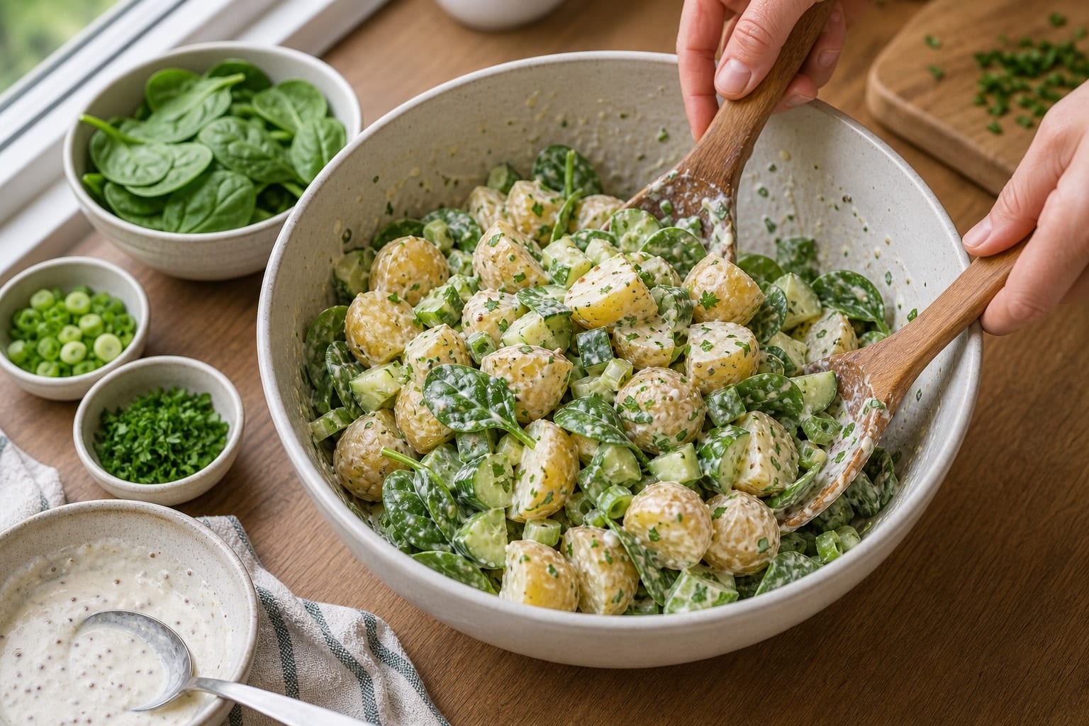 Lemony Egg Potato Salad Boxes cooking step 5: Toss the salad.