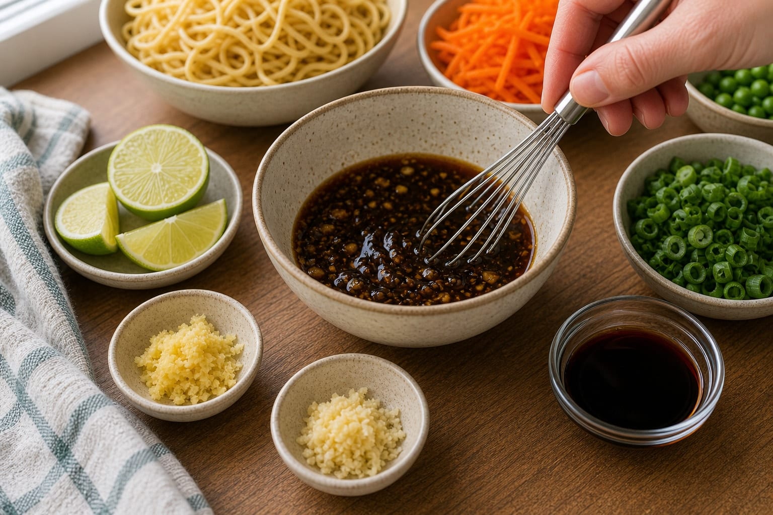 Lime Ginger Chicken Veg Noodles cooking step 2: Mix the sauce.