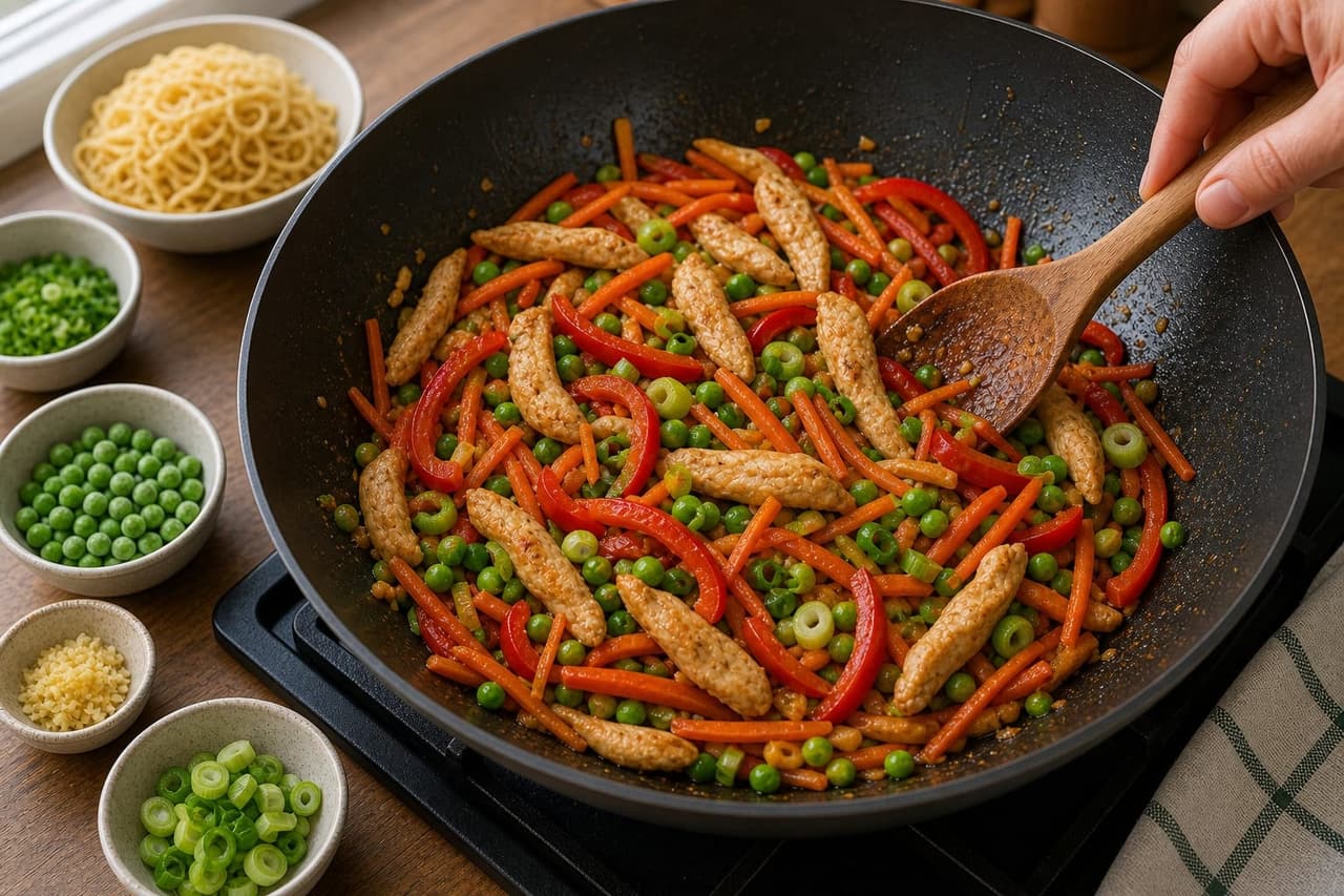Lime Ginger Chicken Veg Noodles cooking step 5: Add the vegetables.