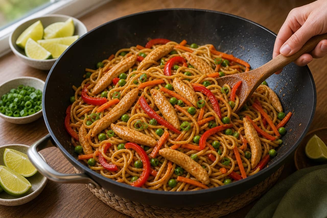 Lime Ginger Chicken Veg Noodles cooking step 6: Toss and serve.