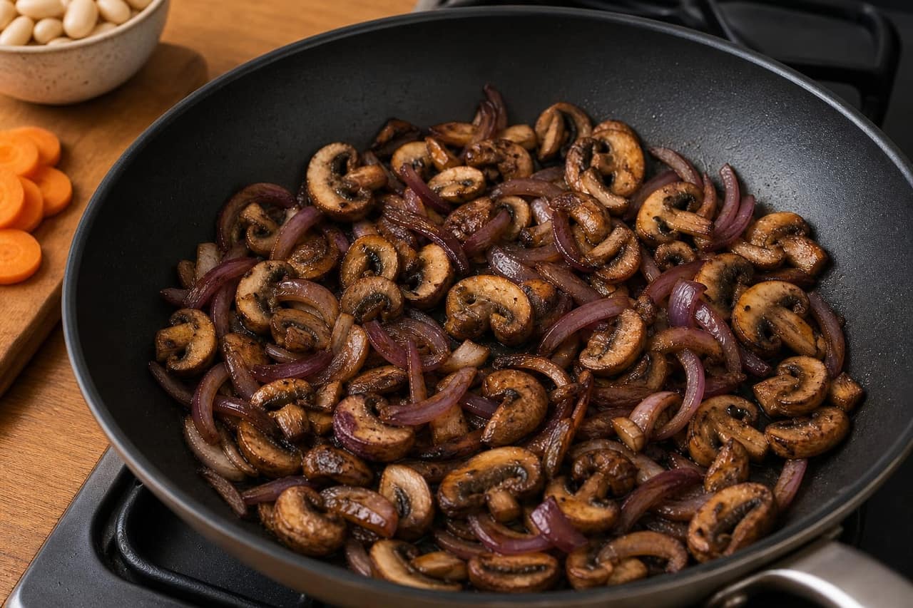 Mushroom Butter Bean Mash Bowls cooking step 3: Brown the mushrooms.