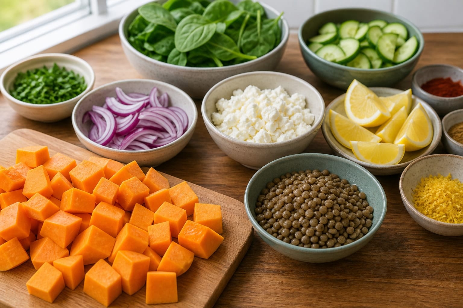 Herby Roasted Squash Lentil Feta Boxes with Lemon cooking step 1: Prep the squash.